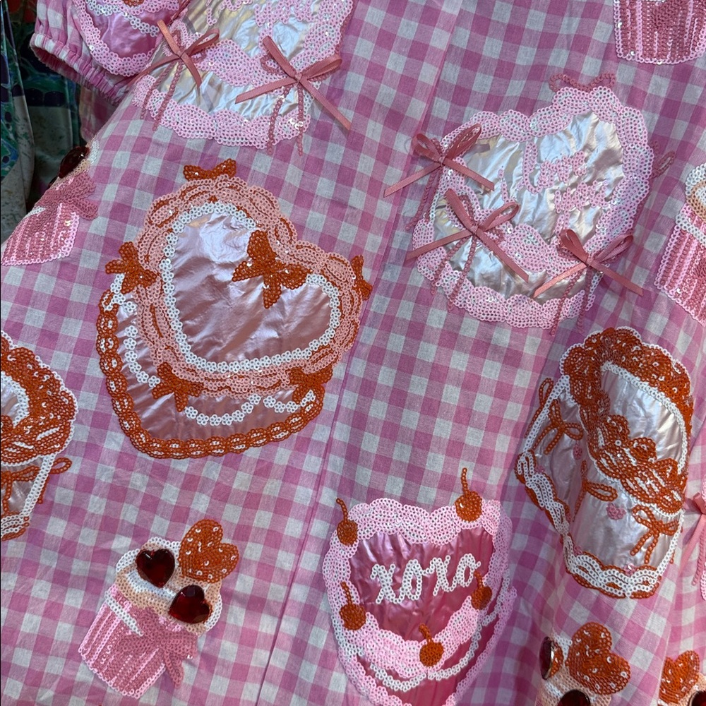 QUEEN OF SPARKLES Valentine's Day Pink and White Gingham Cakes and Pastries Dres - Picture 2 of 4
